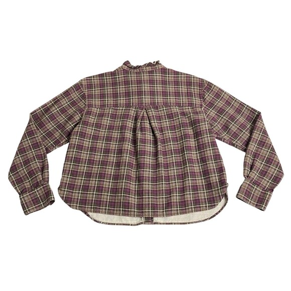 Banana Republic Top Womens S Sugar Plum Plaid Flannel Ruffle Neck Preppy Boho - Picture 3 of 14